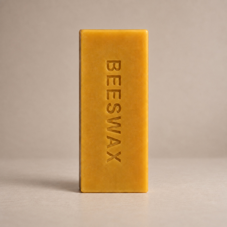 Natural beeswax block for re-waxing beeswax wraps and the Vokshus bread bag