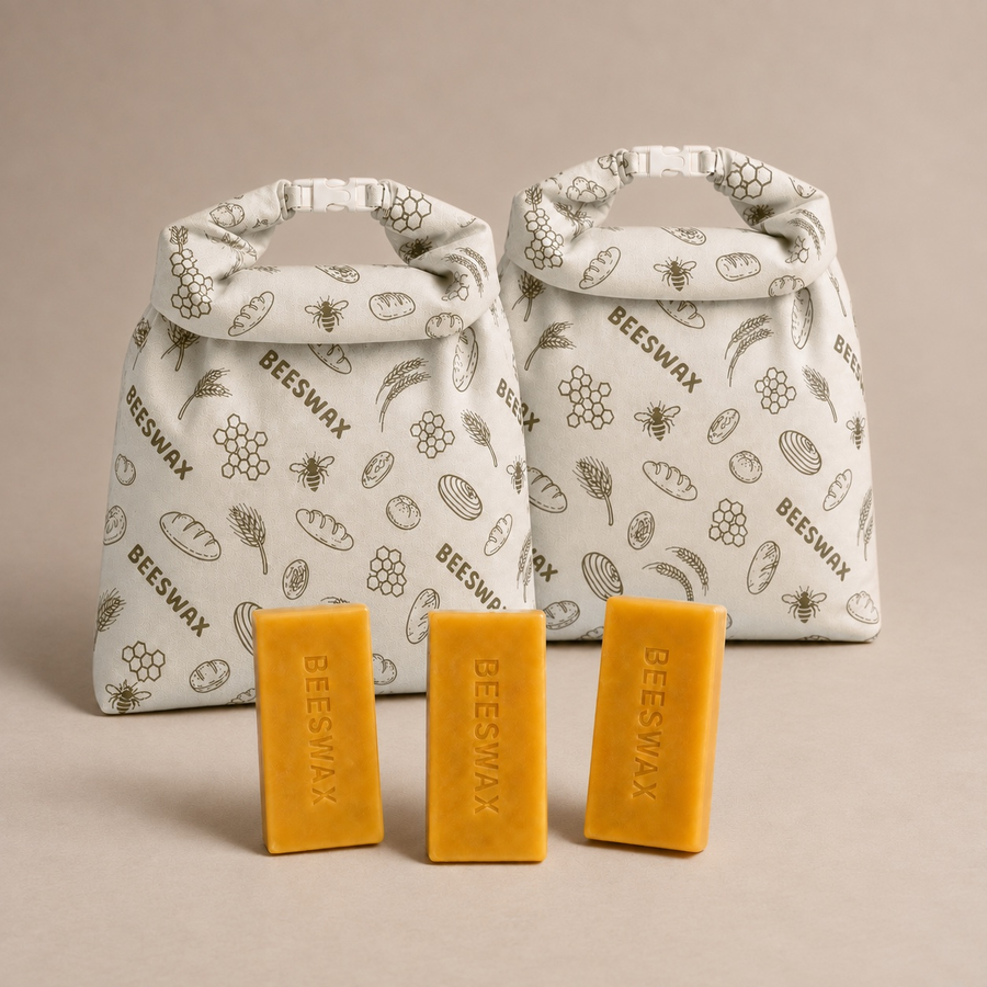 2 Vokshus bread bags and 3 beeswax blocks