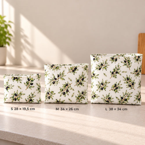 Bivoksposer i tre størrelser: S 28 × 19,5 cm, M 34 × 26 cm, L 38 × 34 cm