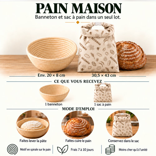 Pain maison: Banneton et sac à pain dans un seul lot.