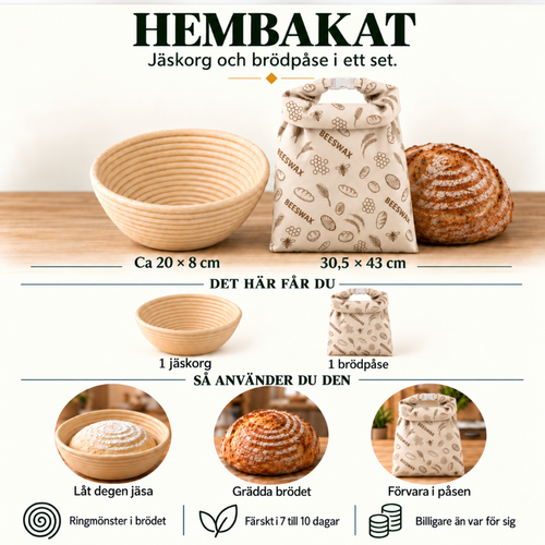 Hembakat: Jäskorg och brödpåse i ett set.