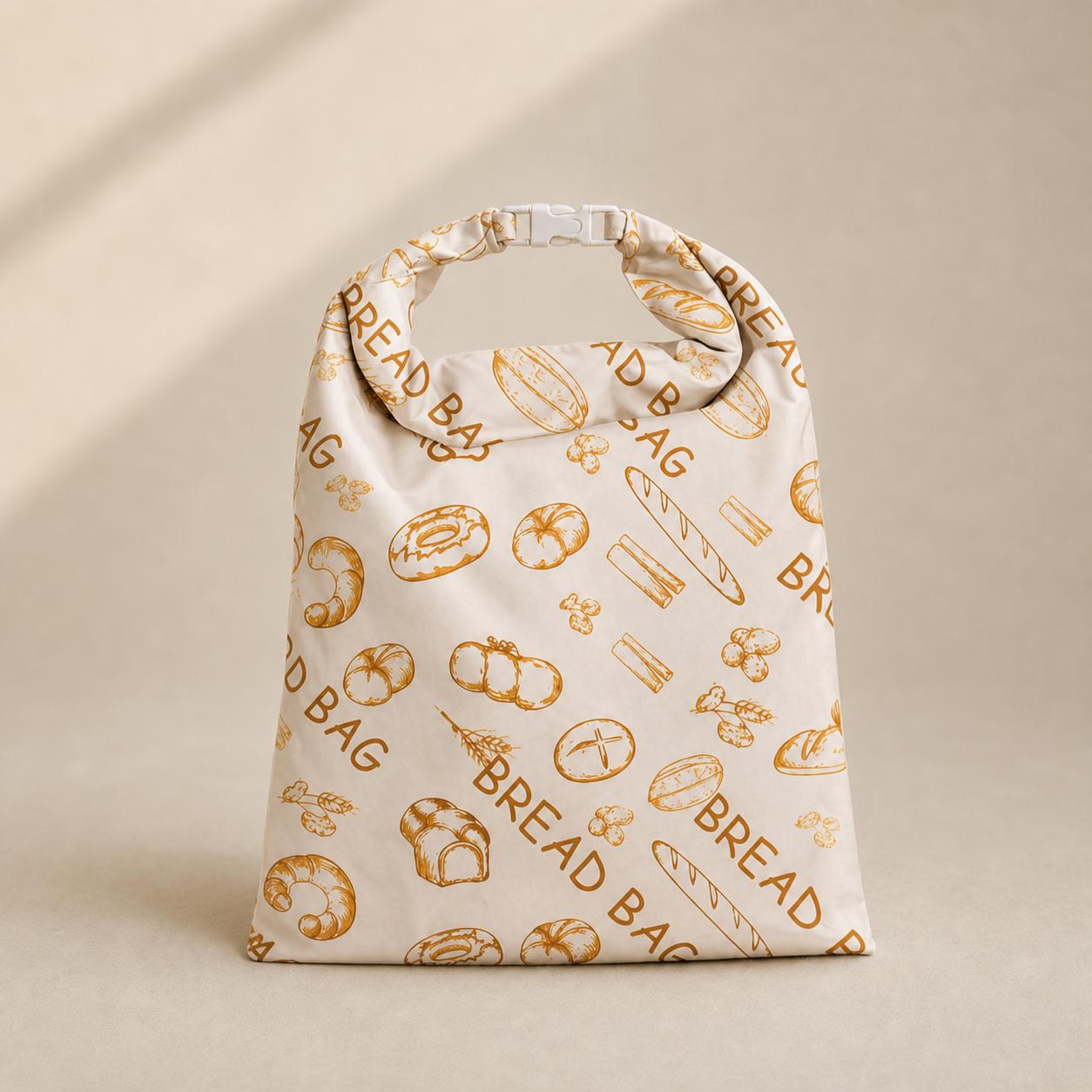 Bivoks™ brødpose med originalt BREAD BAG-trykk og hvit klipslukking