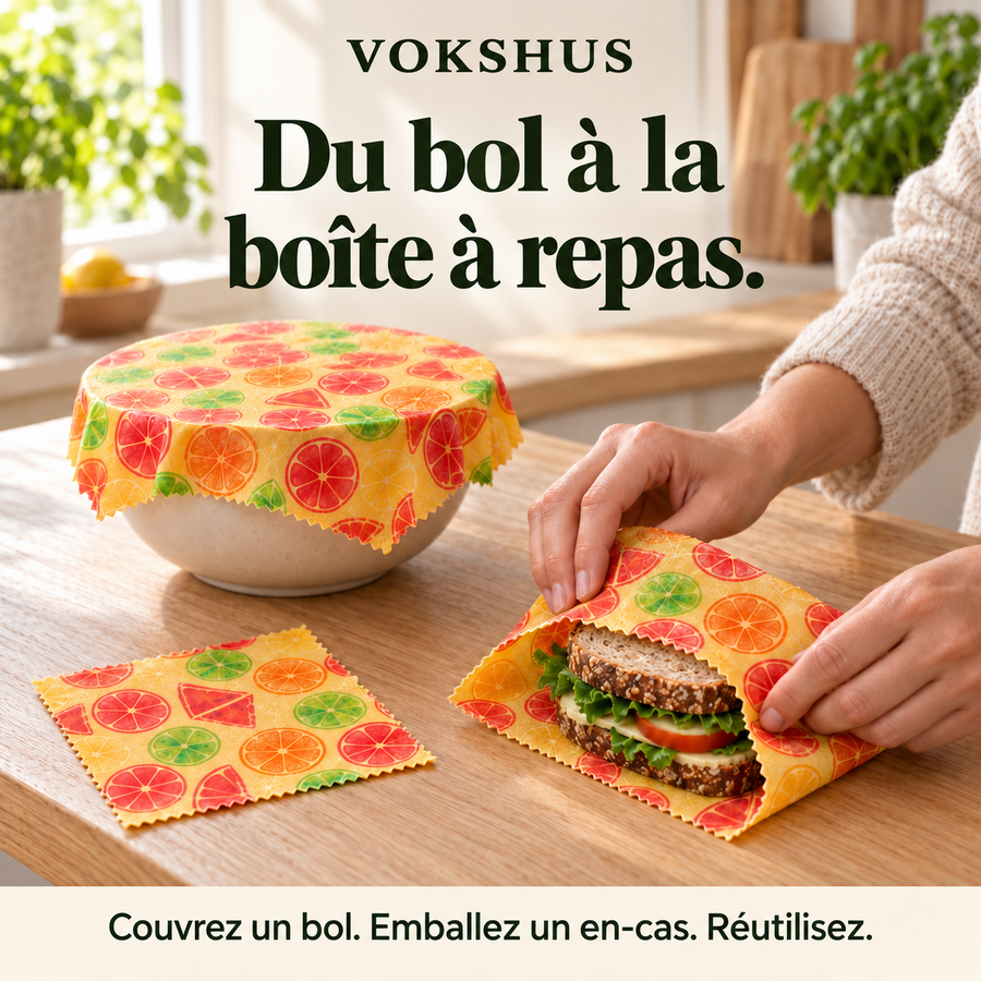Deux boîtes repas avec couvercles et bandes grises à côté de trois emballages Sitrus.