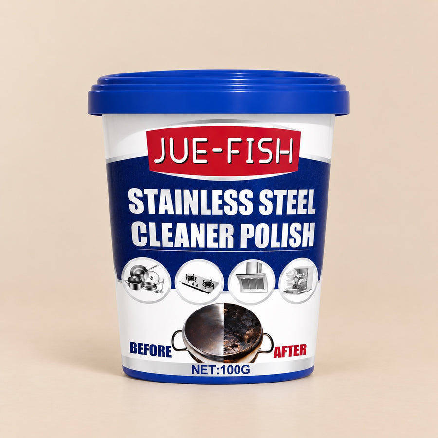 Én JUE-FISH-boks merket 100 g med ett blått lokk.